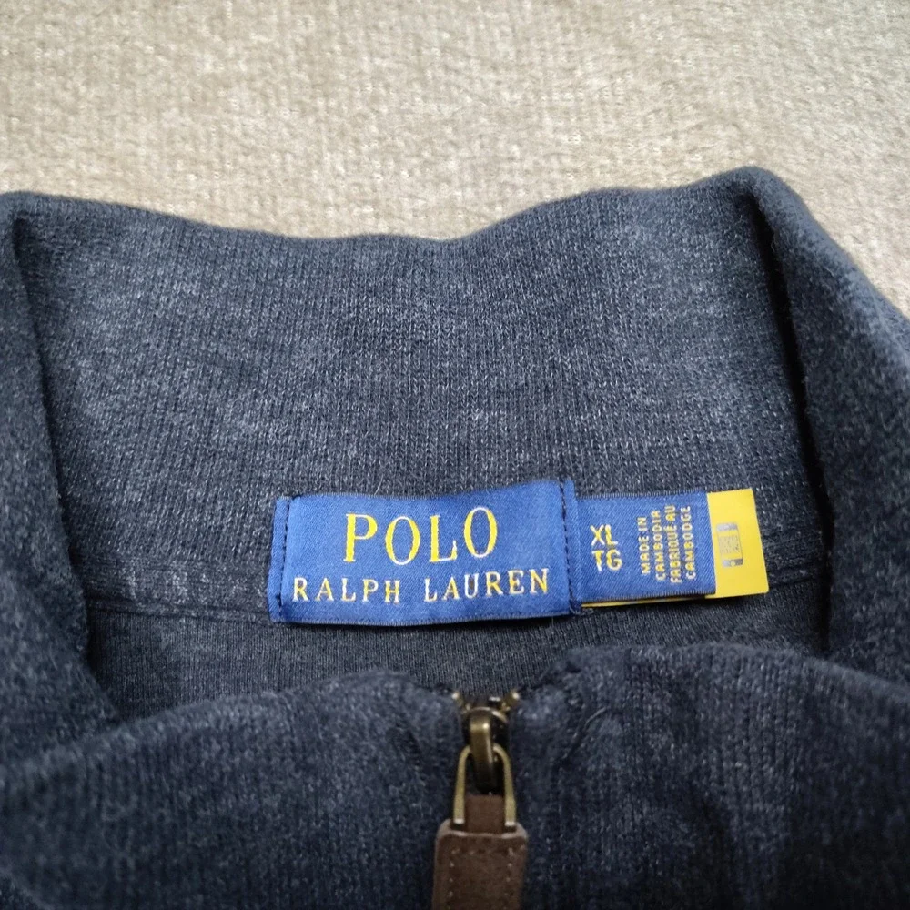 Polo Ralph Lauren 1/4 Mens XL Gray Cotton Mock Neck Pullover Sweater Preppy